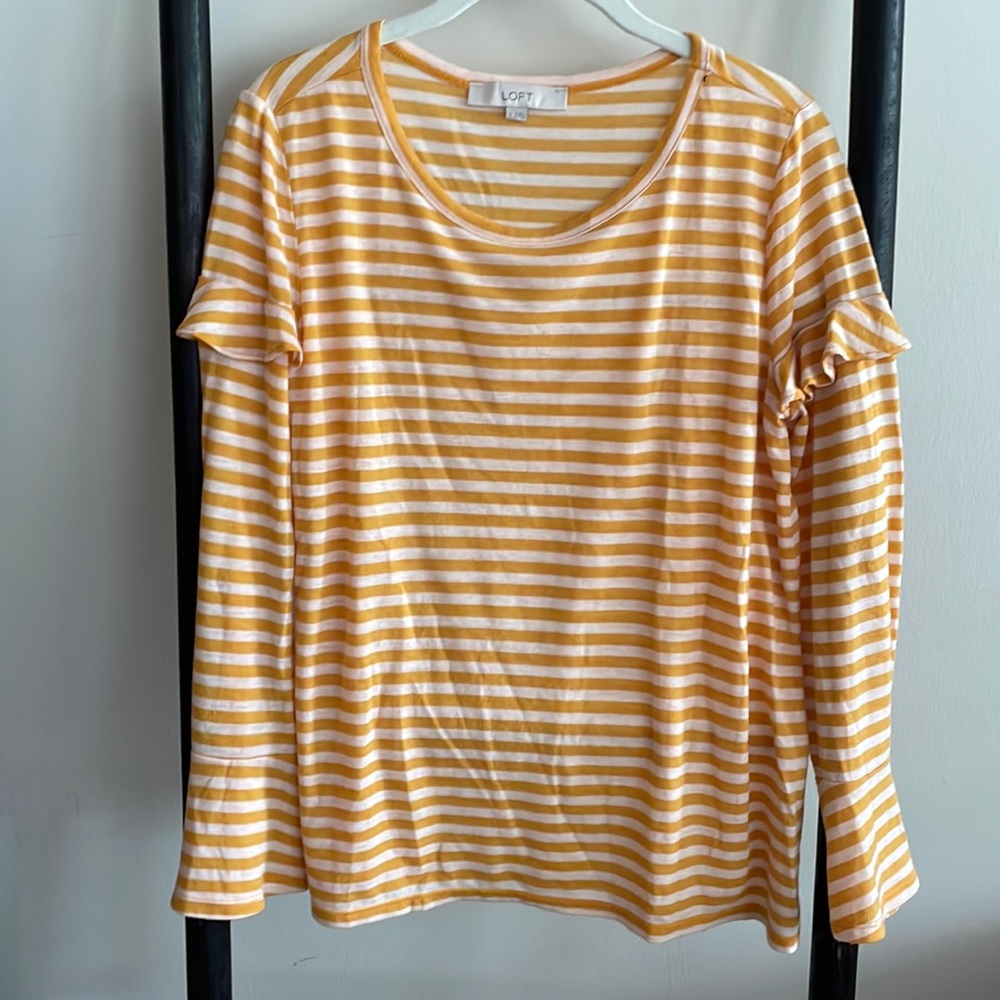 Size Small LOFT Yellow & Cream Striped Long Sleeve Shirt